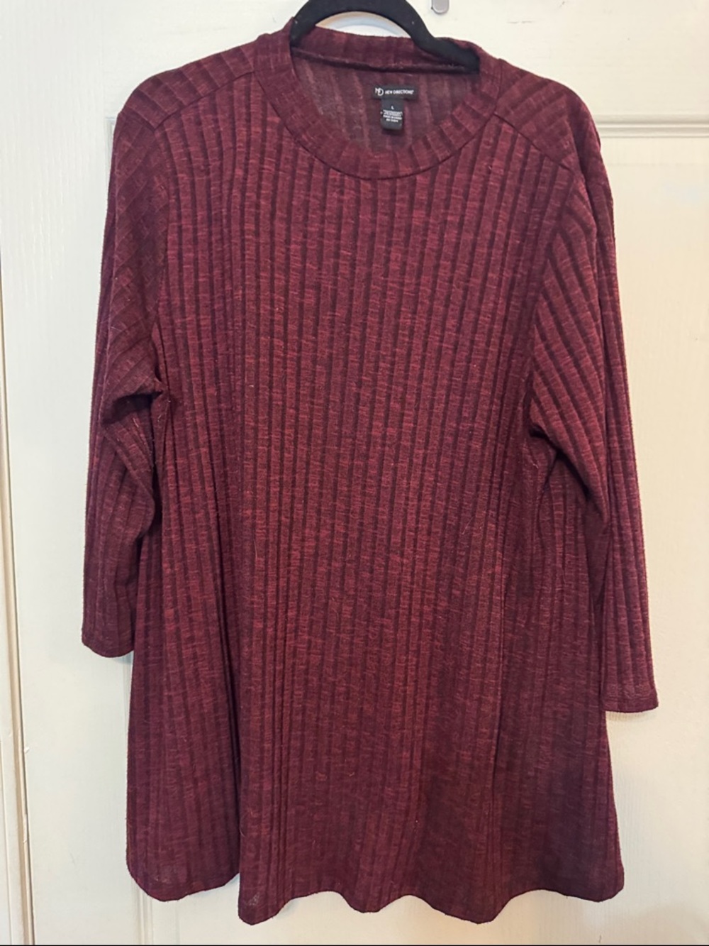 new directions Ribbed Knit Tunic Top - Burgundy